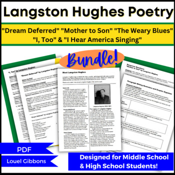 Preview of BUNDLE, Black History Month Poetry, Langston Hughes Poems, PDF, Print