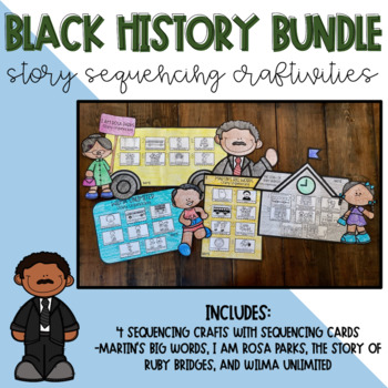 Preview of BUNDLE Black History Month Story Sequencing Craftivities MLK Rosa Ruby Crafts
