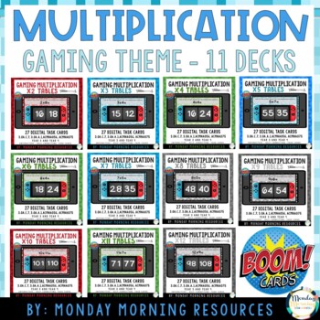 Preview of BUNDLE Boom Cards™ Multiplication 2x-12x Gaming Theme - Digital Task Cards