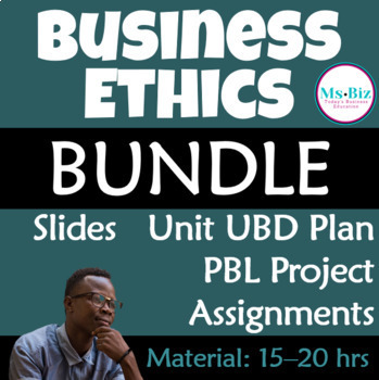 Preview of BUNDLE Business Ethics Unit Lesson Plan, Slides, Gallery Walk, Project & Exam