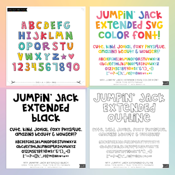 Preview of BUNDLE : COLOR FONT + CUTTING FILES Jumpin' Jack Rainbow Alphabet