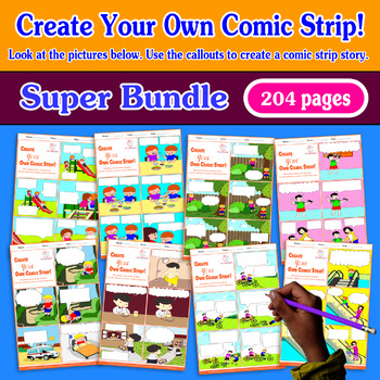 Preview of BUNDLE CREATE YOUR OWN COMIC STRIP 5 Pictures speech bubbles ESL ABA Sequence