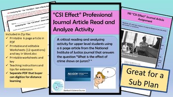 Preview of BUNDLE “CSI Effect” Professional Journal Article Read and Analyze Activity