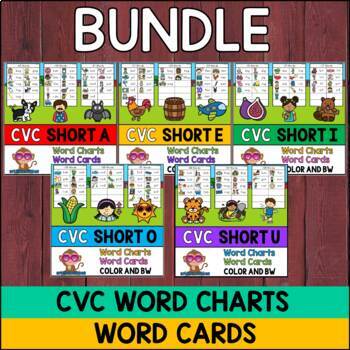 Preview of BUNDLE: CVC Word Charts | Word Lists | Flashcards - SHORT Vowels