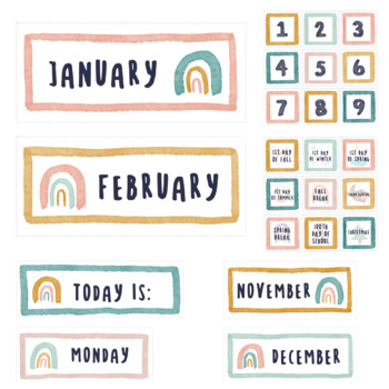 Preview of BUNDLE - Calendar Boho Rainbow Days of the Week, Months of the Year, and Numbers