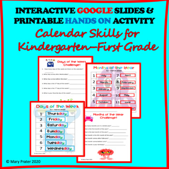 Preview of BUNDLE - Calendar Skills PRINTABLE AND GOOGLE SLIDES