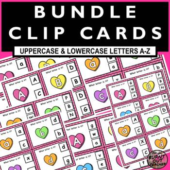 Preview of BUNDLE Candy Hearts Clip Cards Letter Alphabet Match Identification February