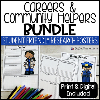 Preview of BUNDLE Careers & Community Helpers Research Projects - Printable & Digital