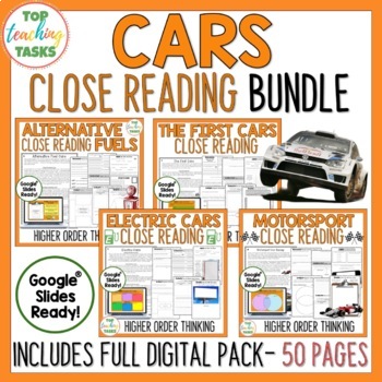 Preview of Cars Reading Comprehension Passages & Questions Bundle | Cars Reading Activities