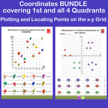 Preview of Cartesian Coordinates - Plotting and Locating Points on the x-y Grid  BUNDLE