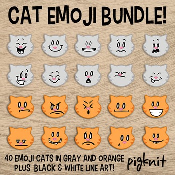 Preview of BUNDLE Cat Emoji Clipart | Emotion Clipart | Emoticons | Facial Expressions