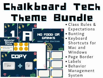 Preview of BUNDLE Chalkboard Technology Theme Classroom or Computer Lab Decor & Management