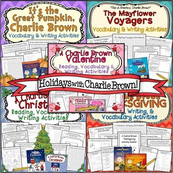 Preview of BUNDLE: Charlie Brown Holiday Reading, Vocabulary, and Writing Activities