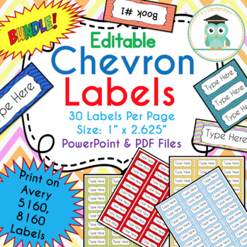 Preview of BUNDLE Chevron Labels Editable Classroom Notebook Folder Name Tags (Avery 5160)
