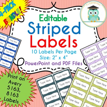 Preview of BUNDLE Striped Labels Editable Classroom Notebook Folder Name (Avery 5163, 8163)