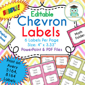 Preview of BUNDLE Chevron Labels Editable Classroom Notebook Folder Name Tags (Avery 5164)