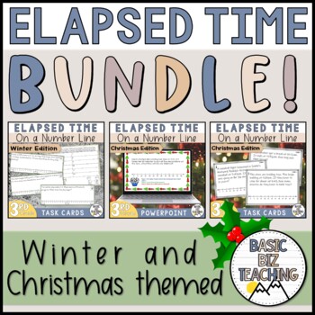 Preview of Elapsed Time on Number Line- Winter and Christmas BUNDLE