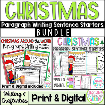 Preview of BUNDLE: Christmas Paragraph Writing Sentence Starters, Narrative & Informative