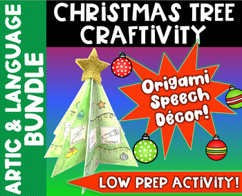 Preview of BUNDLE Christmas Tree Origami Craftivity for Speech Therapy