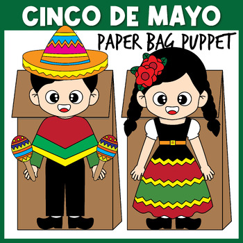 Preview of BUNDLE - Cinco De Mayo Mexican Girl, Boy Paper Bag Puppet Printable Craft
