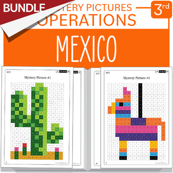 Preview of BUNDLE Cinco de Mayo Mexico Math Mystery Picture Grade 3 Multiplication Division