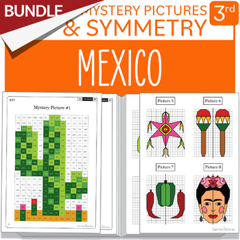 Preview of BUNDLE Mexico Symmetry and Math Mystery Pictures Grade 3 Multiplication Division