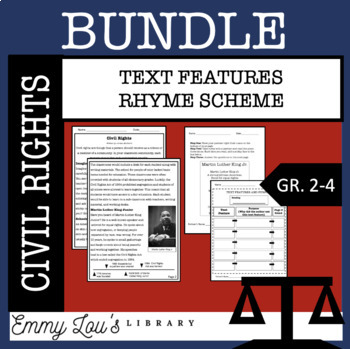 Preview of BUNDLE Civil Rights MLK Text Features, Rhyme Scheme & Reading Comprehension