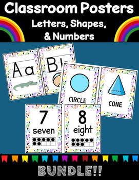 Preview of BUNDLE: Classroom Decor-Alphabet, Number, & Shape Posters/Signs Pastel boho