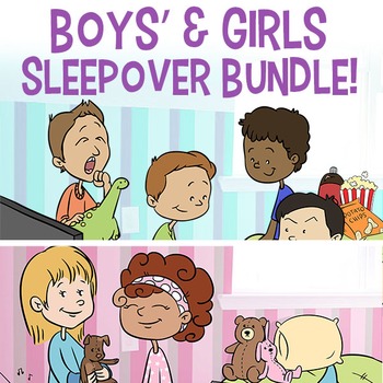 Preview of BUNDLE Clip Art Sleepover Set for Girls & Boys | Slumber Party | Boy Themed