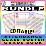 BUNDLE!! Colorful Attendance, Grade Book, AND Class Roster