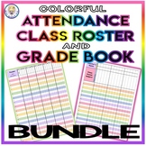 BUNDLE! Colorful Roster Attendance Sheet and Grade Book Te