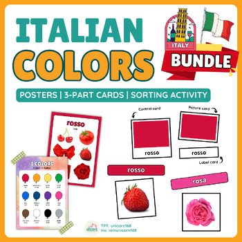 Preview of BUNDLE Colors in Italian (I colori): Posters, 3-Part Cards, Sorting Activity