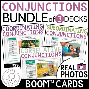 Preview of Conjunctions Speech Therapy Activities + Lessons Boom™ Cards Practice BUNDLE