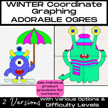 Preview of BUNDLE - Coordinate Graphing Mystery Picture - WINTER ADORABLE OGRES - MONSTERS