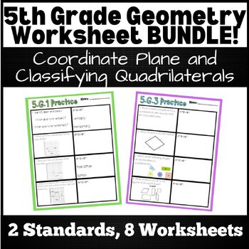 Preview of BUNDLE! 5th Grade Geometry Worksheets- Coordinate Plane and Quadrilaterals