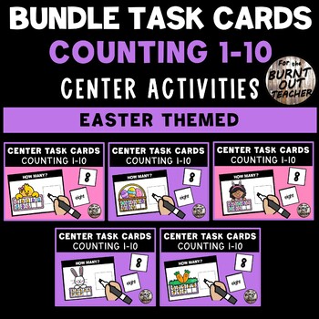 Preview of BUNDLE Counting 1-10 Center Task Box Cards Easter Ten Frame Centers Basket Eggs