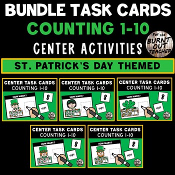 Preview of BUNDLE Counting 1-10 Center Task Box Cards St. Patrick's Day Ten Frame Centers