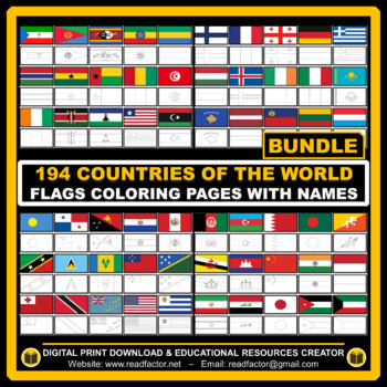 Preview of BUNDLE Countries of the World Flags Coloring Pages with Names