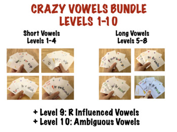 Preview of BUNDLE Crazy Vowels: LEVELS 1-10: Short, Long, R-Influenced, & Ambiguous Vowels