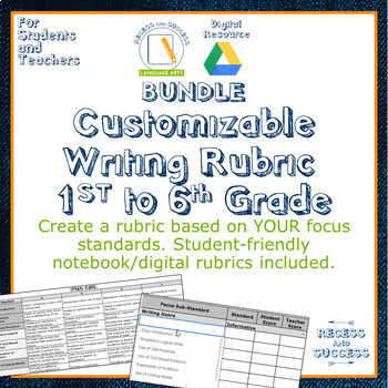 Preview of BUNDLE Customizable Writing Rubrics: 1st - 6th Grade