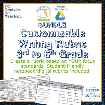 Preview of BUNDLE Customizable Writing Rubrics: 3rd - 6th Grade