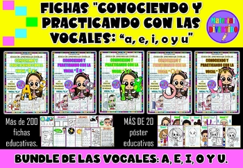 Preview of BUNDLE DE FICHAS - Conociendo y Practicando las Vocales "A, E, I, O y U" |ABC|