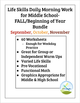 Preview of BUNDLE Daily Warm Up Work - Life Skills - Begin Year-Fall- Sept, Oct, Nov
