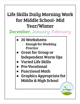 Preview of BUNDLE Daily Warm Up Work- Life Skills- Winter- Dec, Jan, Feb Functional, Voc.