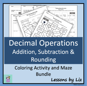 Preview of BUNDLE - Decimals - Addition/Subtraction/Rounding Coloring Activities and Mazes