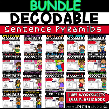 Preview of BUNDLE Decodable Sentence Pyramids for Reading Fluency with Flash Cards BIG SAVE