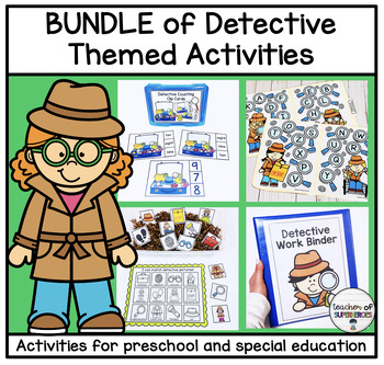 BUNDLE Detective Math & Literacy for Preschool, Kindergarten, & Special Ed
