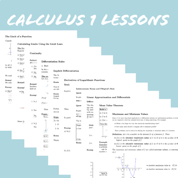 Preview of BUNDLE: Differential Calculus 1 Lecture Notes / Lessons