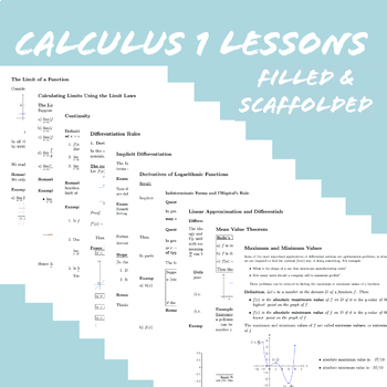 Preview of BUNDLE: Differential Calculus Lecture Notes (Full+ Scaffolded)