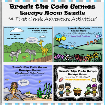 Preview of 1st Grade Math | BUNDLE | 4 Fun Adventure Escape Rooms | Digital & Class | Team